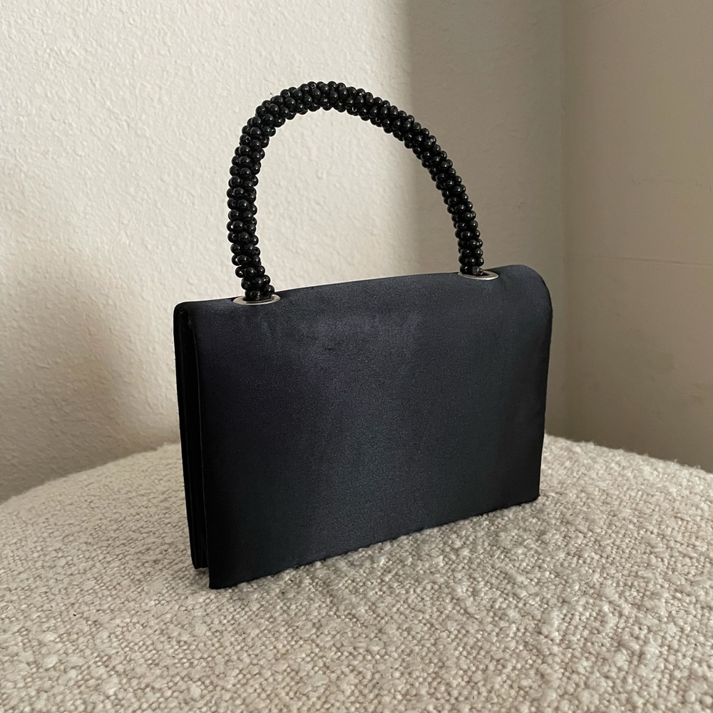 Vintage black satin beaded handbag